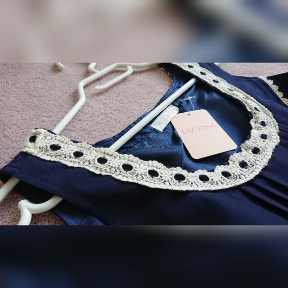 Liz Lisa - Navy Blue Crochet Detail and Lace Trim Sleeveless Dress - Picture 14 of 16